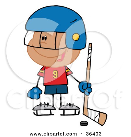Clipart Illustration of a Little Hispanic Boy Playing A Hockey Goalie by Hit Toon