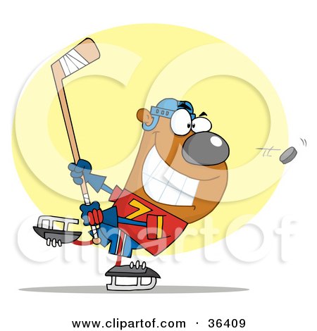 Clipart Illustration of a Sporty Bear Playing Ice Hockey by Hit Toon