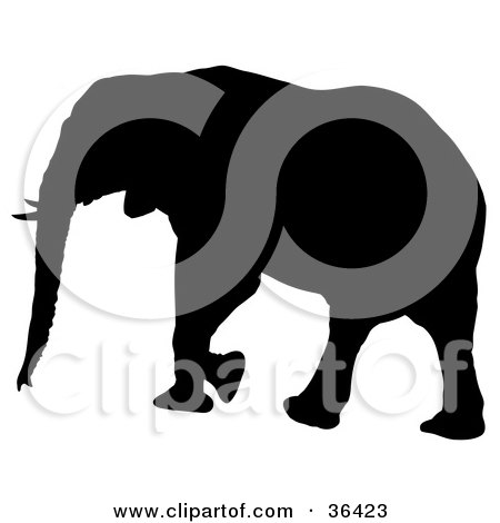Clipart Illustration of a Tusked Black Silhouetted Adult Elephant Walking Left by dero