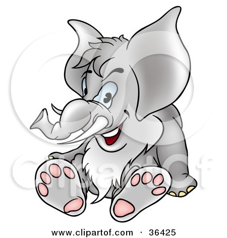 Clipart Illustration of a Gray Elephant With Tusks And A Beard, Sitting And Smiling by dero