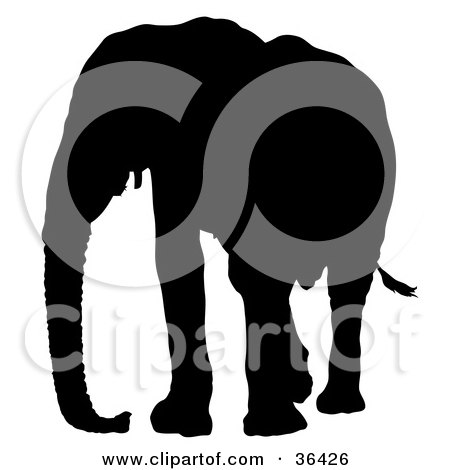 Clipart Illustration of a Black Silhouetted Adult Elephant Looking Left by dero
