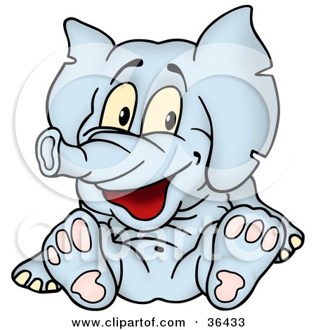 Clipart Illustration of a Happy Blue Elephant Sitting On His Hind Legs by dero