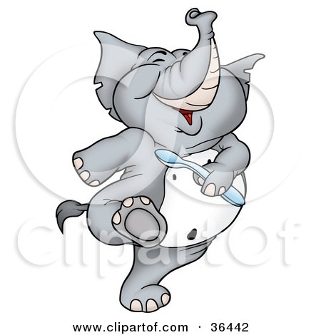Clipart Illustration of a Happy Gray Elephant Dancing With A Spoon In Hand by dero