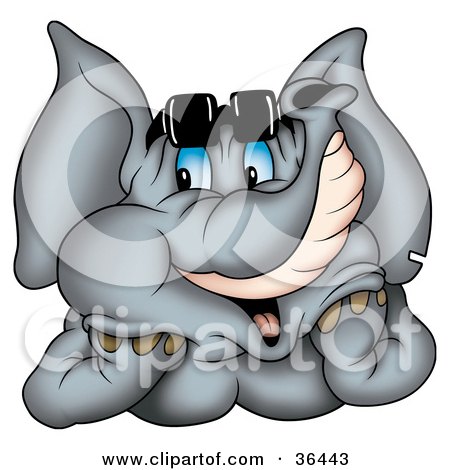 Clipart Illustration of a Gray Elephant Wearing Shades, Looking To The Side And Day Dreaming by dero