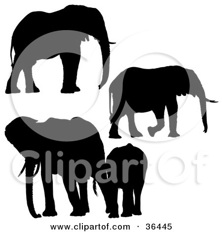 Clipart Illustration of Four Silhouetted Elephants by dero