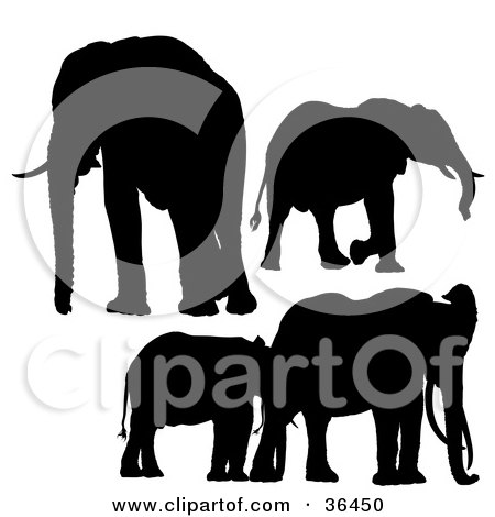 Clipart Illustration of Black Silhouetted Elephants by dero
