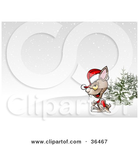 Clipart Illustration of a Christmas Rabbit On A Hill In The Snow by dero