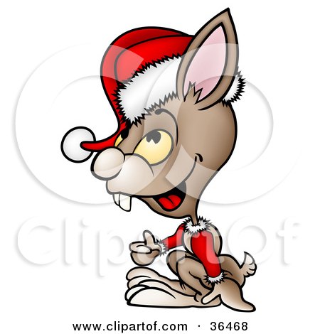 Clipart Illustration of a Brown Rabbit In A Santa Suit, Giving The Thumbs Up by dero