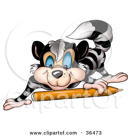 Clipart Illustration of a Blue Eyed Raccoon Rolling An Orange Marker by dero