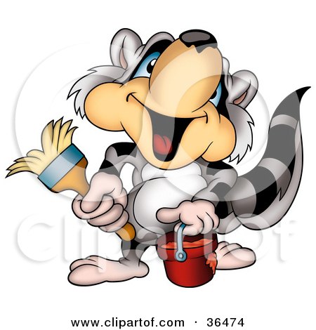 Clipart Illustration of a Raccoon Painter Carrying A Brush And Bucket by dero