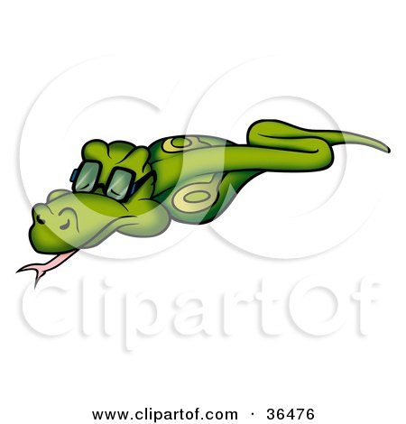Clipart Illustration of a Green Cobra Snake Wearing Glasses And Slithering by dero