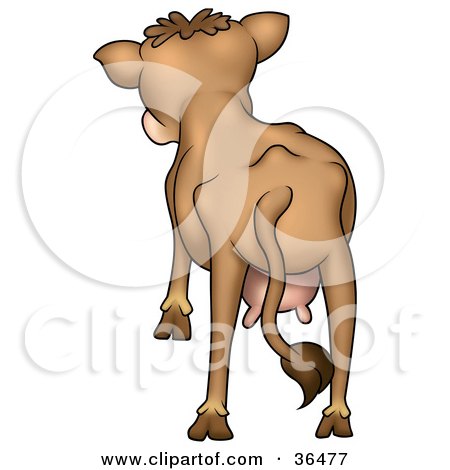 Clipart Illustration of a Brown Cow With Udders, Facing Away by dero