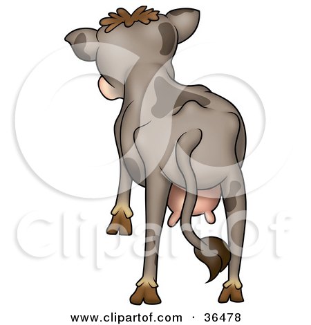 Clipart Illustration of a Brown Spotted Cow With Udders, Facing Away by dero