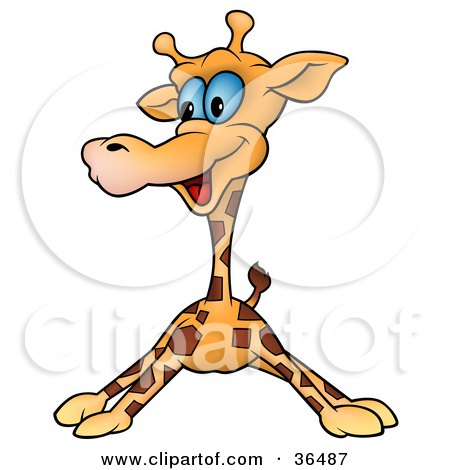 Clipart Illustration of a Blue Eyed Giraffe Standing With Its Legs Far Apart by dero