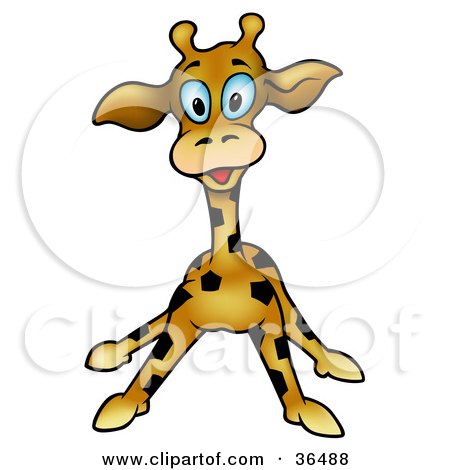 Clipart Illustration of a Blue Eyed Giraffe Learning To Walk, Its Legs Far Apart by dero