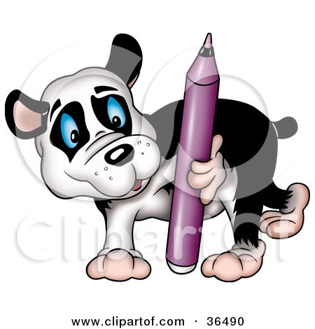 Clipart Illustration of a Panda Walking With a Purple Marker by dero