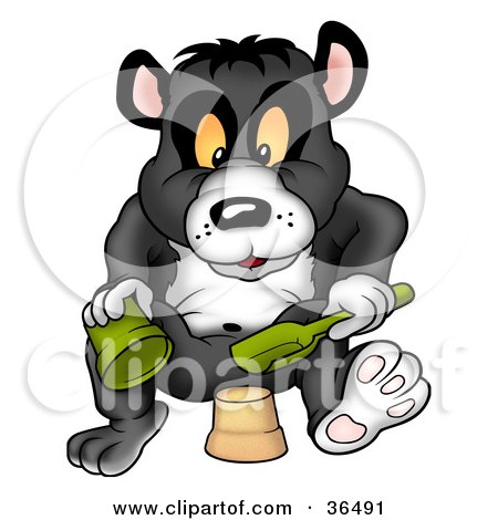 Clipart Illustration of a Giant Panda Making A Mud Pie With A Pail And Shovel by dero