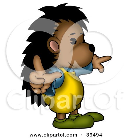 Clipart Illustration of a Hedgehog In Clothes Pointing In Different Directions by dero