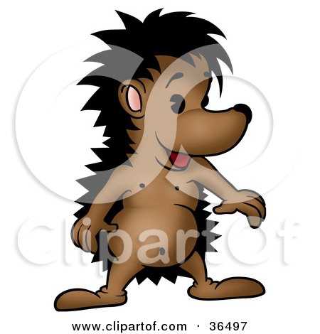 Clipart Illustration of a Happy Brown Hedgehog Standing Up by dero