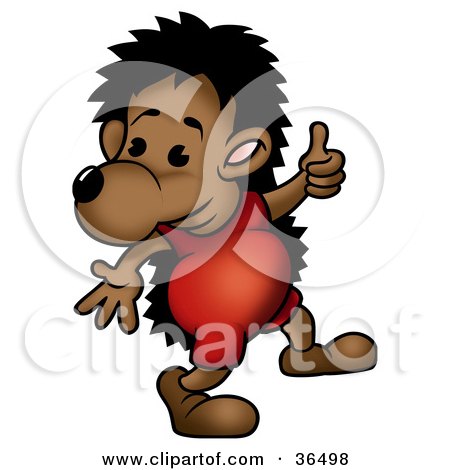 Clipart Illustration of a Hedgehog Dressed In Red, Giving The Thumbs Up by dero