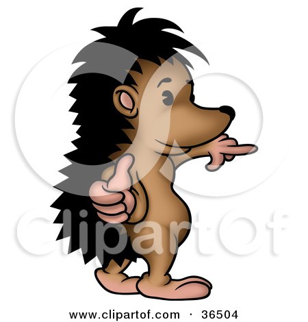 Clipart Illustration of a Hedgehog Giving The Thumbs Up And Pointing Right by dero