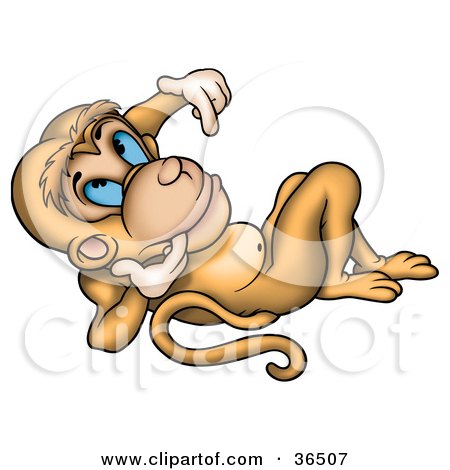 Clipart Illustration of a Light Brown Monkey Reclined And Daydreaming by dero