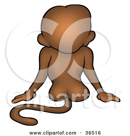 Clipart Illustration of a Rear View Of A Sitting Brown Monkey, Showing His Tail And Butt by dero