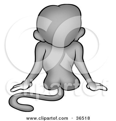 Clipart Illustration of a Rear View Of A Sitting Gray Monkey, Showing His Tail And Butt by dero