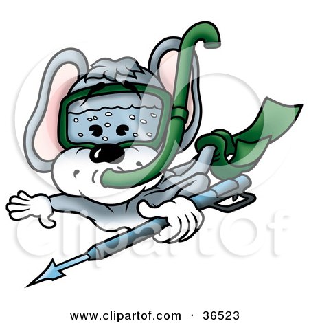 Clipart Illustration of a Swimming Mouse Scuba Diving Underwater by dero