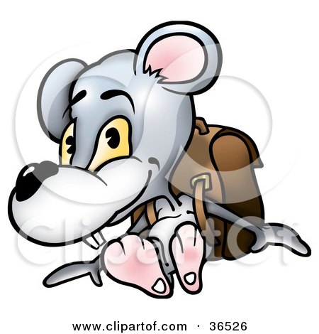 Clipart Illustration of a Gray Mouse Student Wearing A Backpack by dero