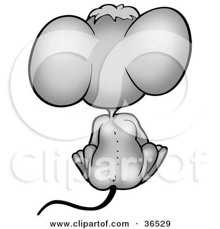 Clipart Illustration of a Sitting Gray Mouse As Seen From Behind by dero