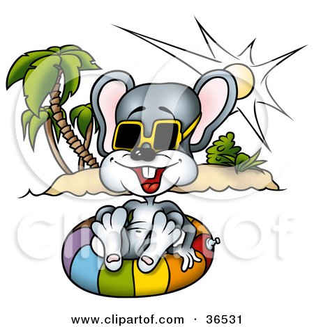 Clipart Illustration of a Happy Vacationing Mouse Floating On An Inner Tube In Hawaii by dero