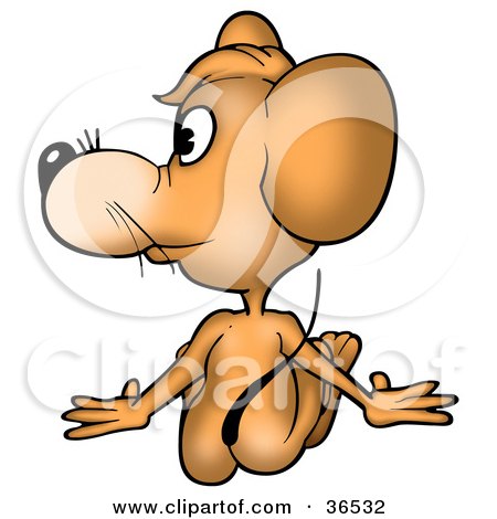 Clipart Illustration of a Sitting Brown Mouse As Seen From Behind, Looking Left by dero