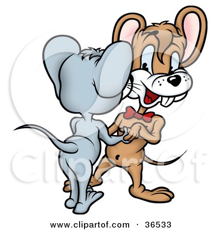 Clipart Illustration of a Brown And Gray Mouse Dancing Together On A Date by dero