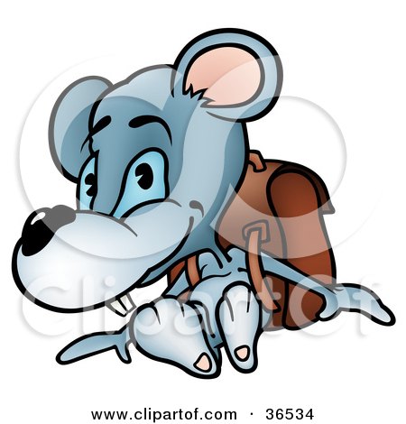 Clipart Illustration of a Blue Mouse Student Wearing A Backpack by dero