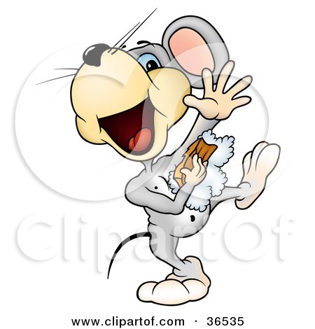 Clipart Illustration of a Clean Gray Mouse Dancing In The Shower And Using A Sponge To Clean His Under Arms by dero