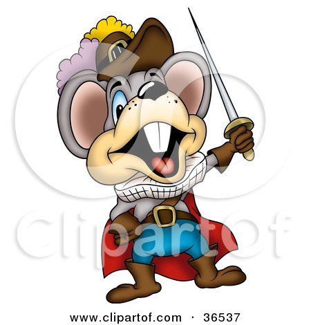 Clipart Illustration of a Dramatic Mouse Holding Up A Sword by dero
