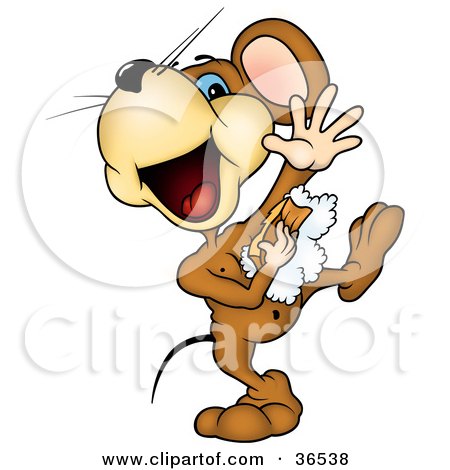 Clipart Illustration of a Clean Brown Mouse Dancing In The Shower And Using A Sponge To Clean His Under Arms by dero