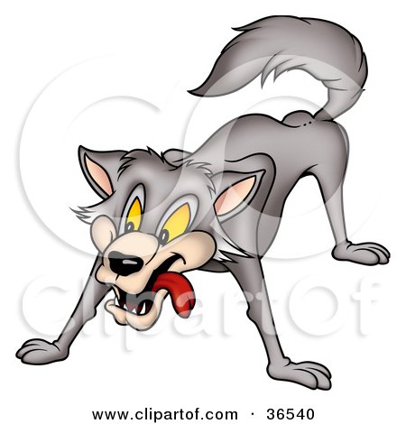 Clipart Illustration of a Gray Wolf In A Protective Stance by dero