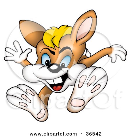 Clipart Illustration of a Brown Rabbit In Mid Air, Jumping Forward by dero