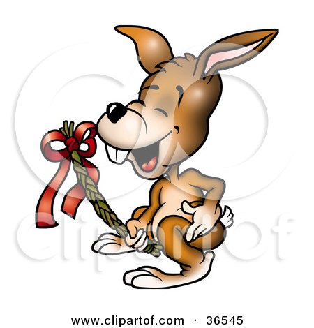 Clipart Illustration of a Brown Bunny Holding A Wicker Easter Branch by dero