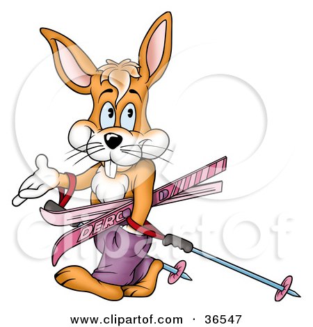 Clipart Illustration of a Sporty Rabbit Walking With Ski Gear by dero