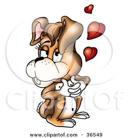 Clipart Illustration of an Infatuated Brown Female Rabbit With Hearts by dero
