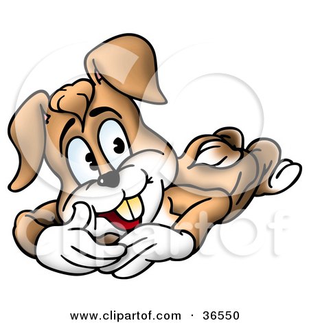 Clipart Illustration of a Happy Brown Rabbit Resting On His Belly by dero