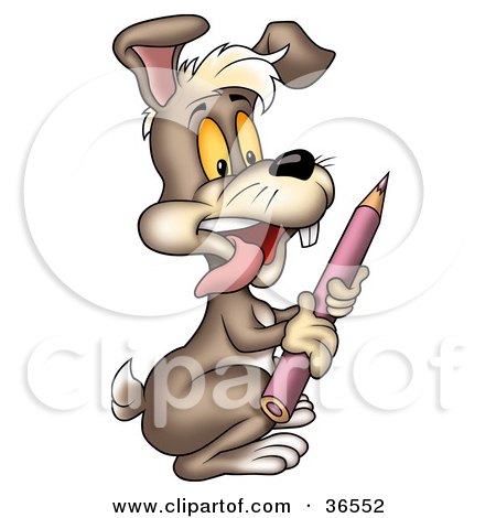 Clipart Illustration of a Creative Brown Rabbit Hopping With A Purple Colored Pencil by dero