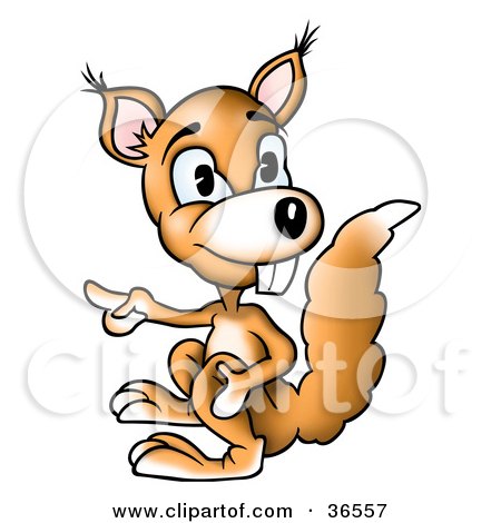 Clipart Illustration of a Buck Toothed Orange Squirrel Pointing Left by dero