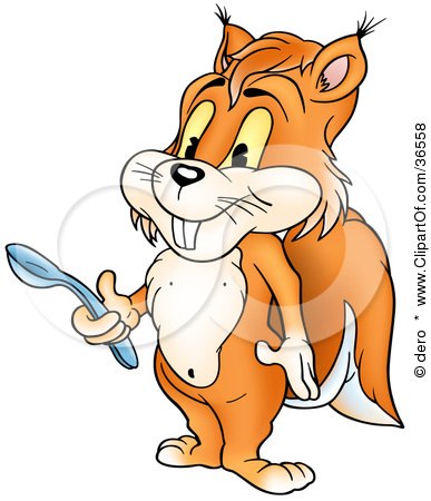 Clipart Illustration of a Hungry Orange Squirrel Holding A Spoon by dero