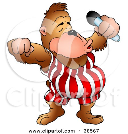 Clipart Illustration of a Circus Gorilla In An Orange And White Suit, Singing With A Microphone by dero