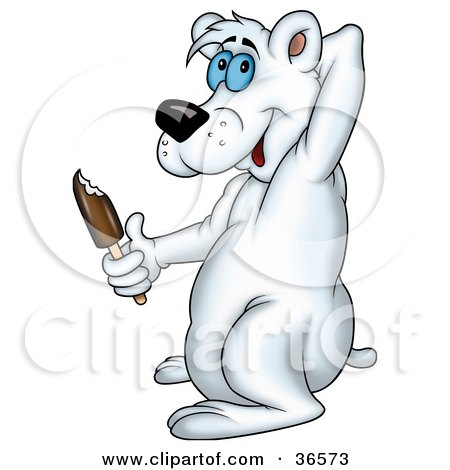 Clipart Illustration of a Happy Blue Eyed Polar Bear Eating An Ice Pop by dero