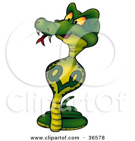 Clipart Illustration of a Green Defensive Cobra Snake Standing Up by dero
